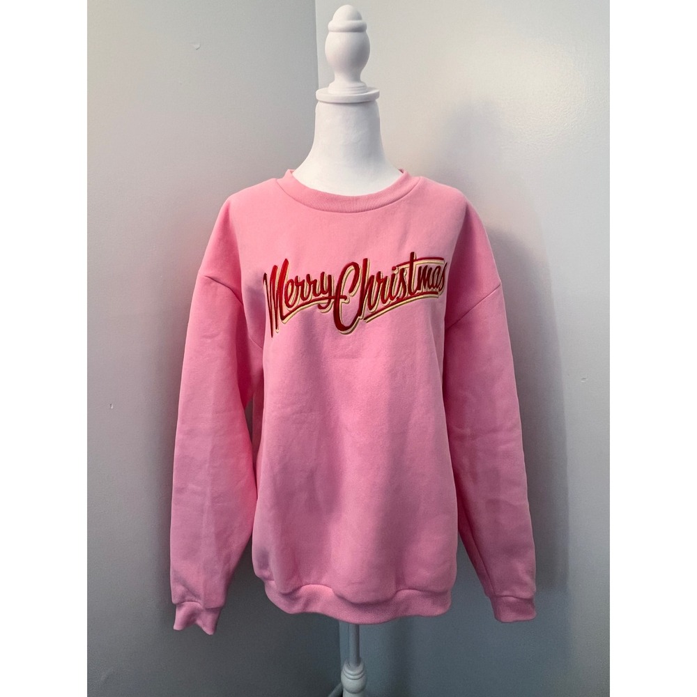 Simply Southern Merry Christmas Pink Sweatshirt XL Bow Sleeve Holiday Crewneck - Picture 4 of 7